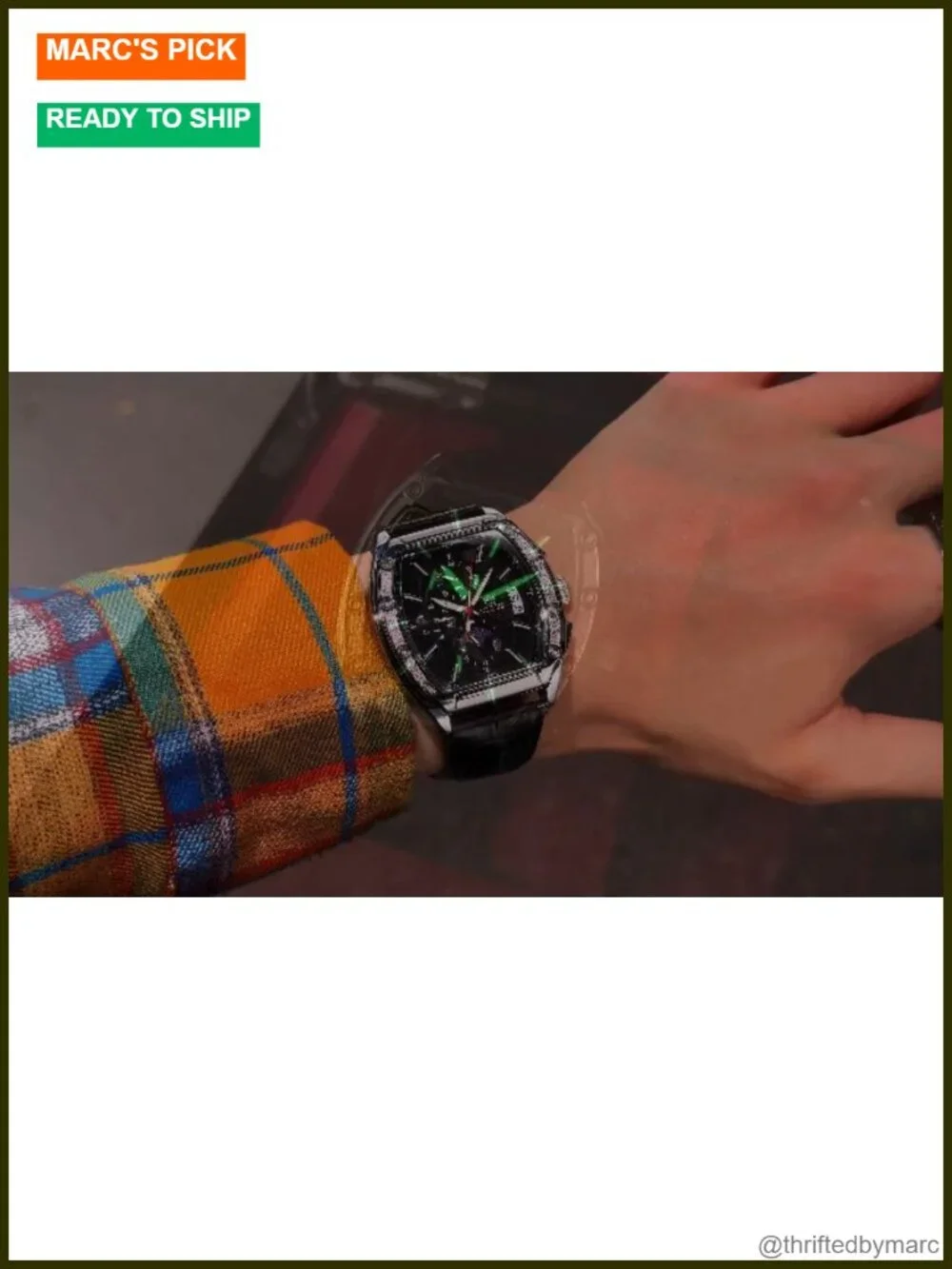 Mens Analog Quartz Chronograph Square Dress Watch Stainless Steel or Leather